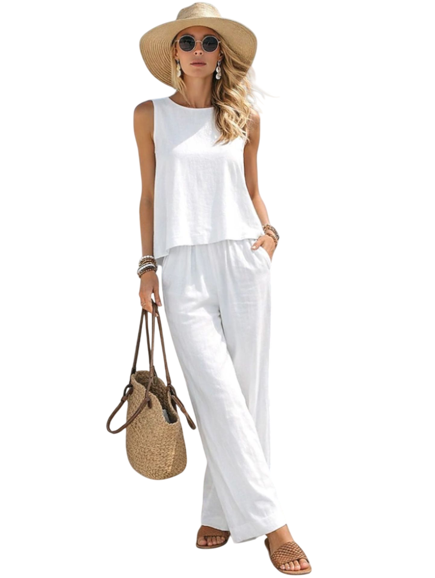Women's Sleeveless Top & Wide Leg Pants Set