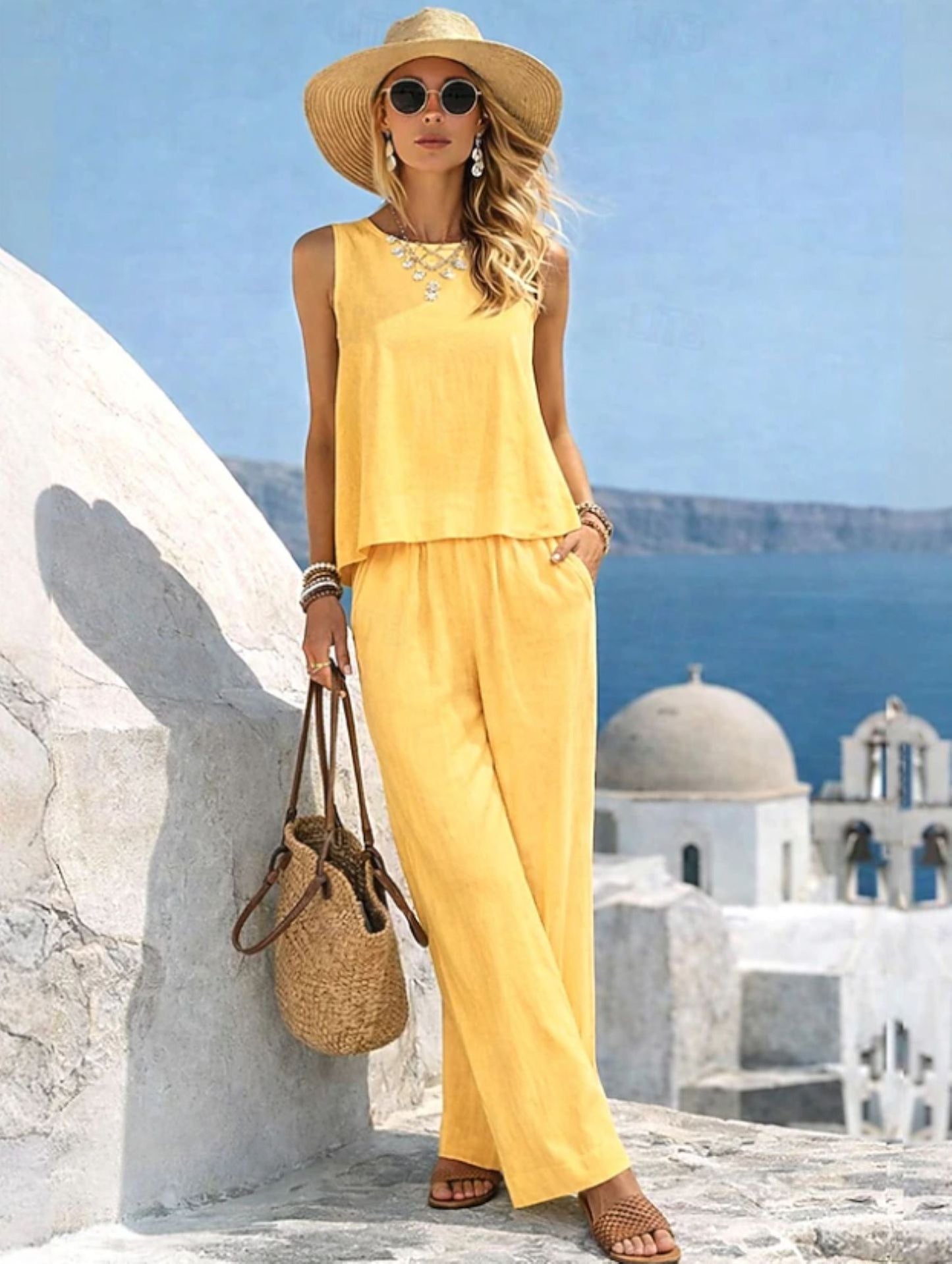 Women's Sleeveless Top & Wide Leg Pants Set