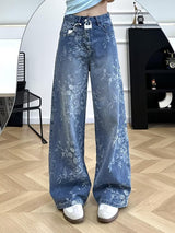 Women's Floral Print Wide Leg Jeans
