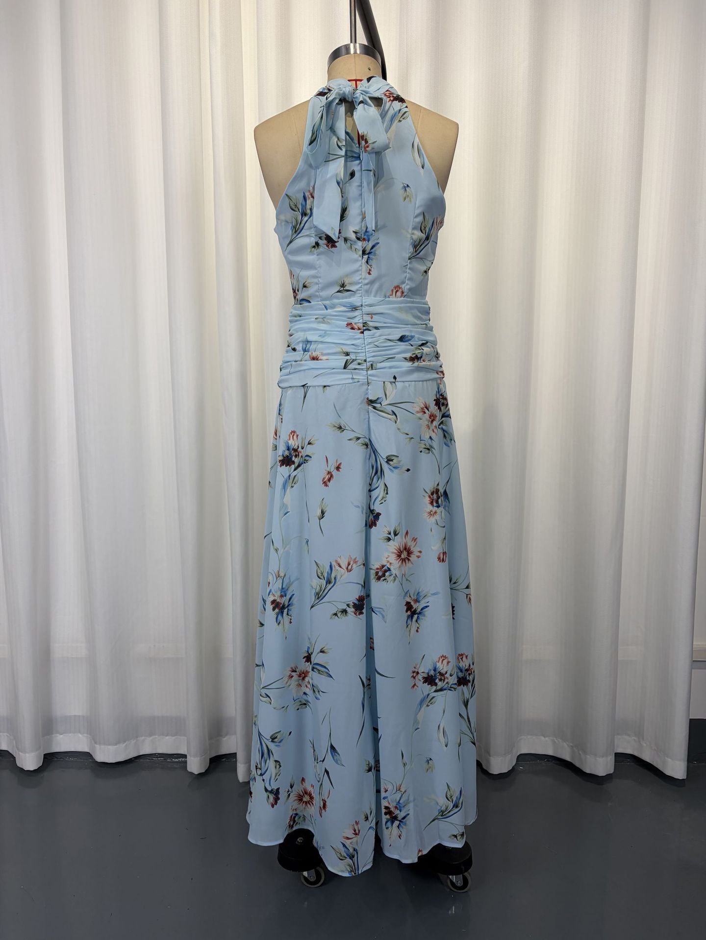 Women's Floral Halter Ruched Maxi Dress
