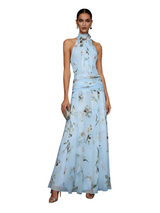 Women's Floral Halter Ruched Maxi Dress