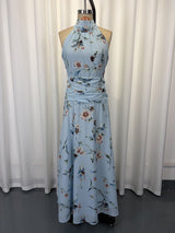 Women's Floral Halter Ruched Maxi Dress