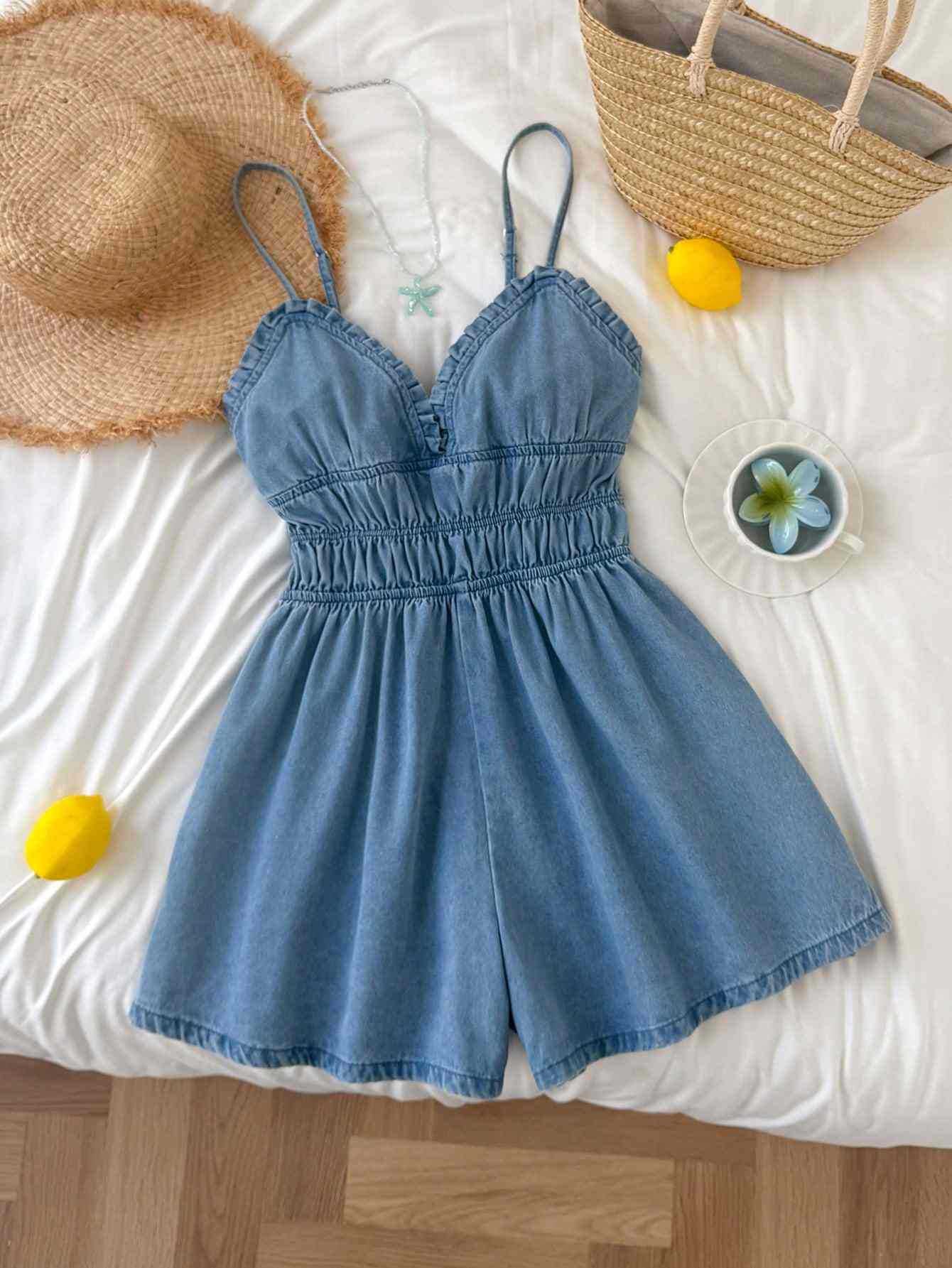 Women's Smocked V Neck Romper