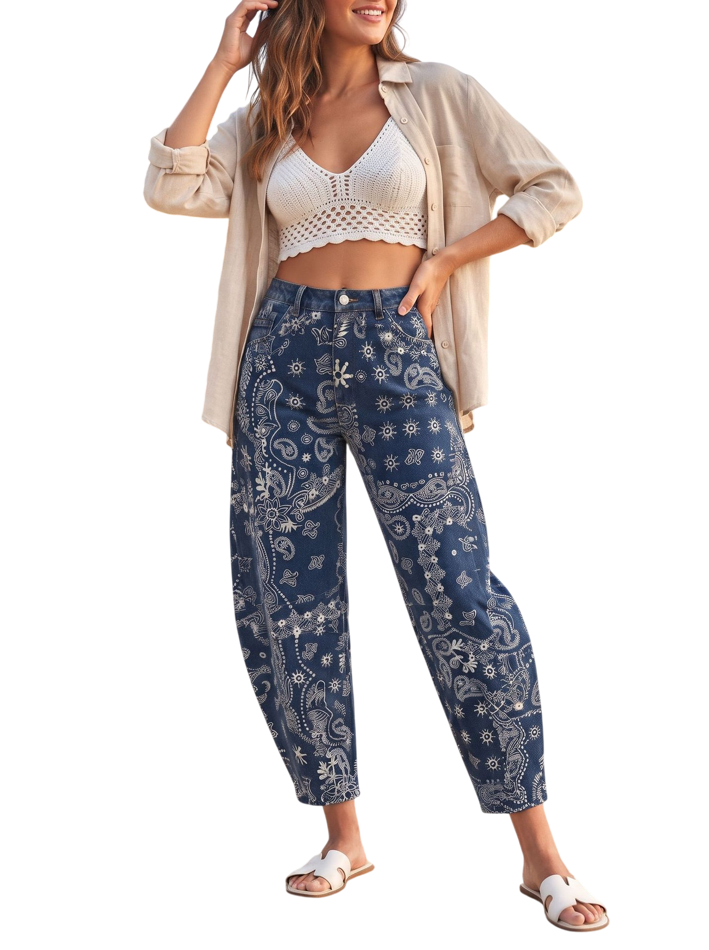 Women's Paisley Print Straight Leg Jeans