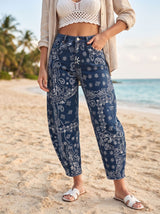 Women's Paisley Print Straight Leg Jeans