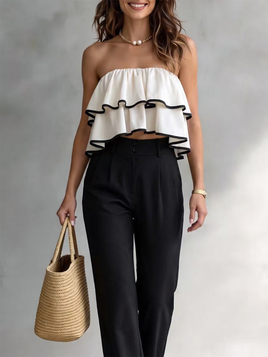 Women's Strapless Layered Ruffle Top