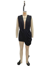 Women's Plunge Neck Ruched Mini Dress