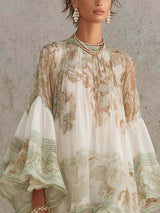 Women's Printed Flare Sleeve Blouse
