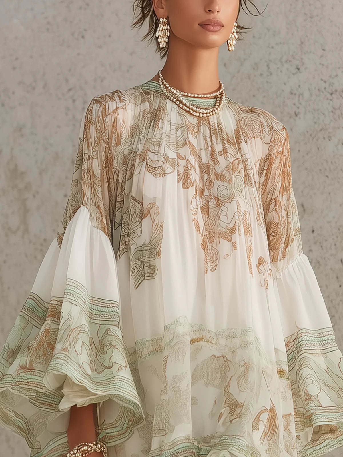 Women's Printed Flare Sleeve Blouse