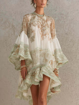 Women's Printed Flare Sleeve Blouse