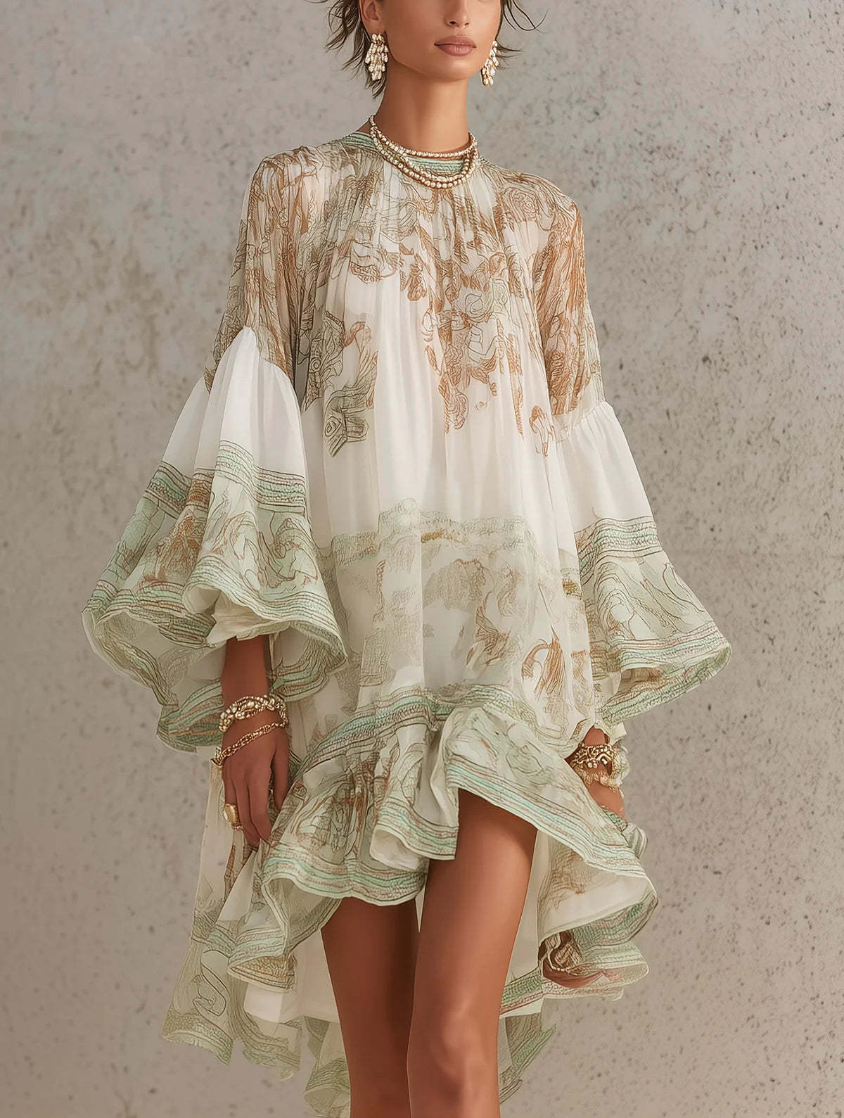 Women's Printed Flare Sleeve Blouse