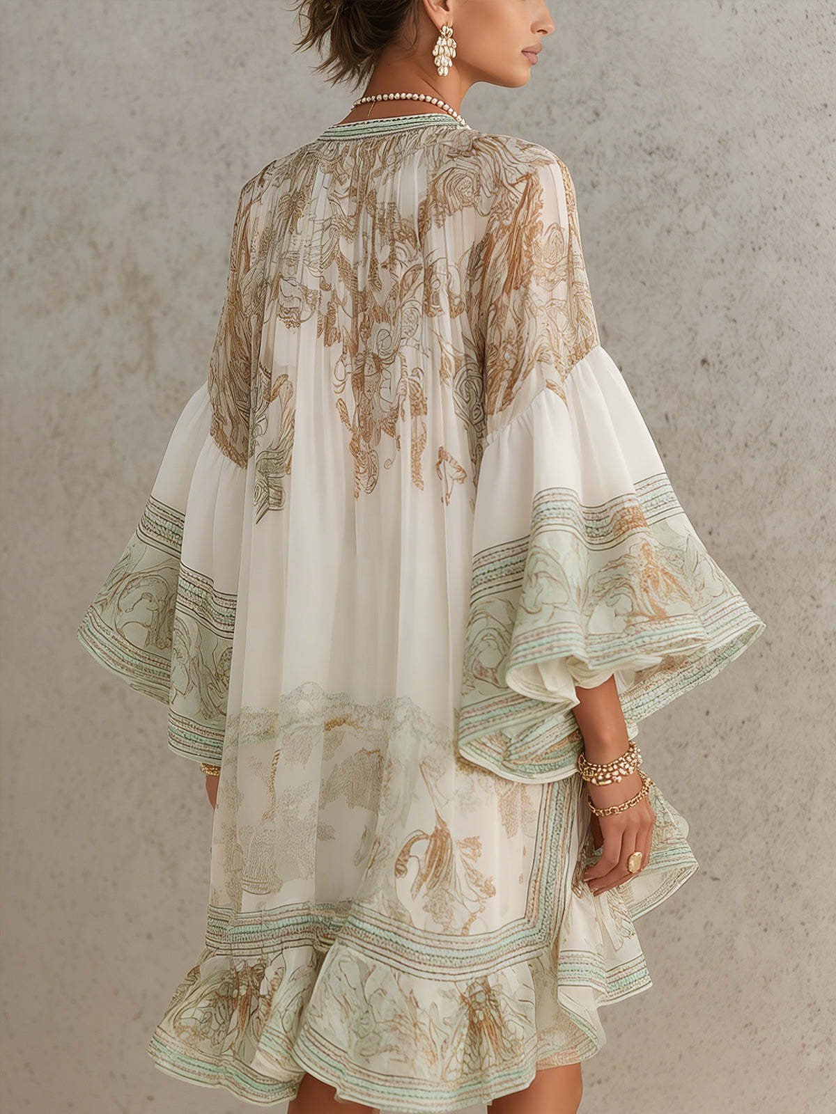 Women's Printed Flare Sleeve Blouse