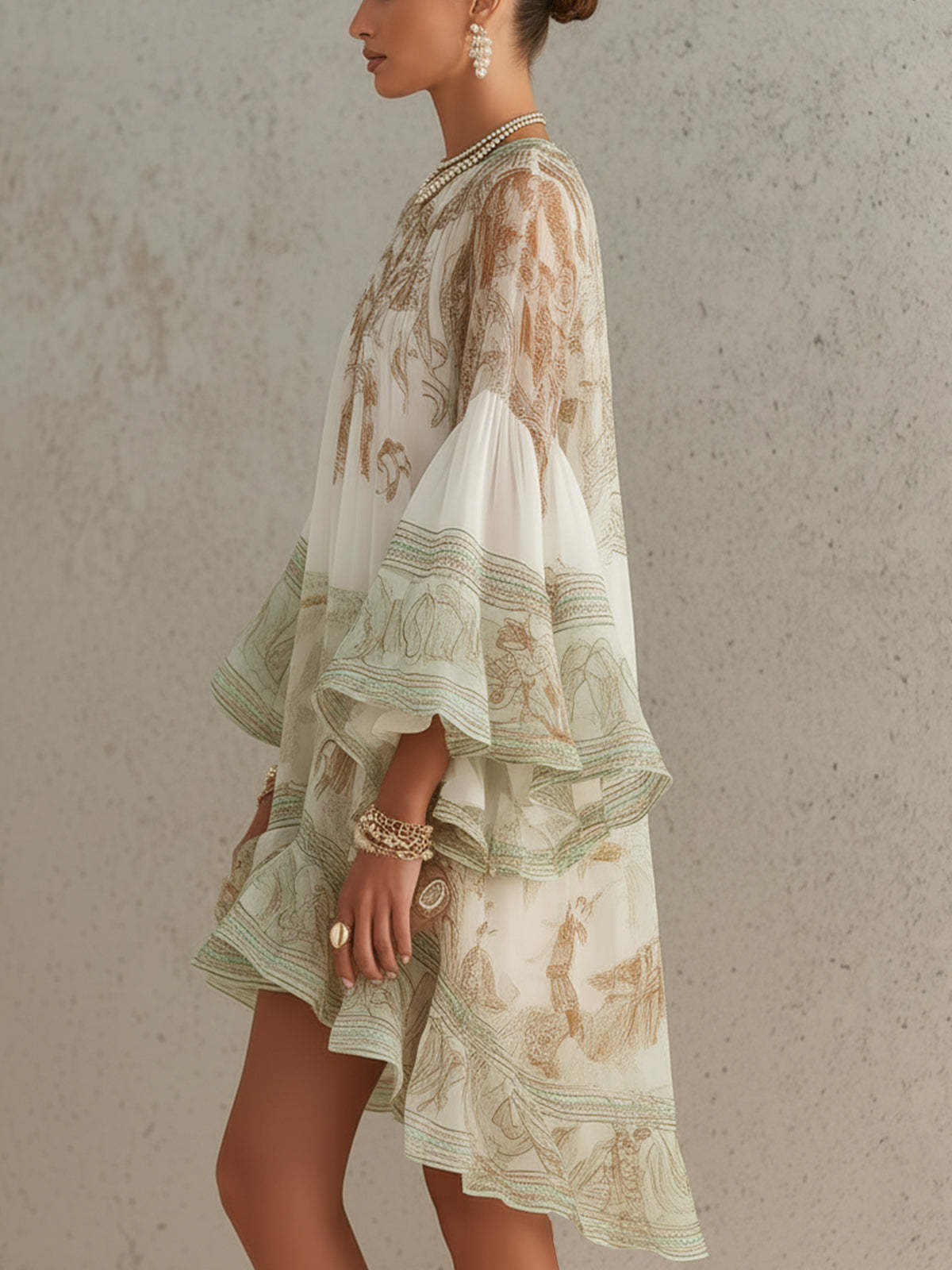 Women's Printed Flare Sleeve Blouse