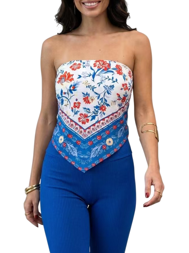 Women's Printed Strapless Handkerchief Top
