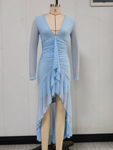 Women's Ruched High Low Midi Dress