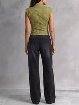 Women's Striped Collared Crop Vest Top