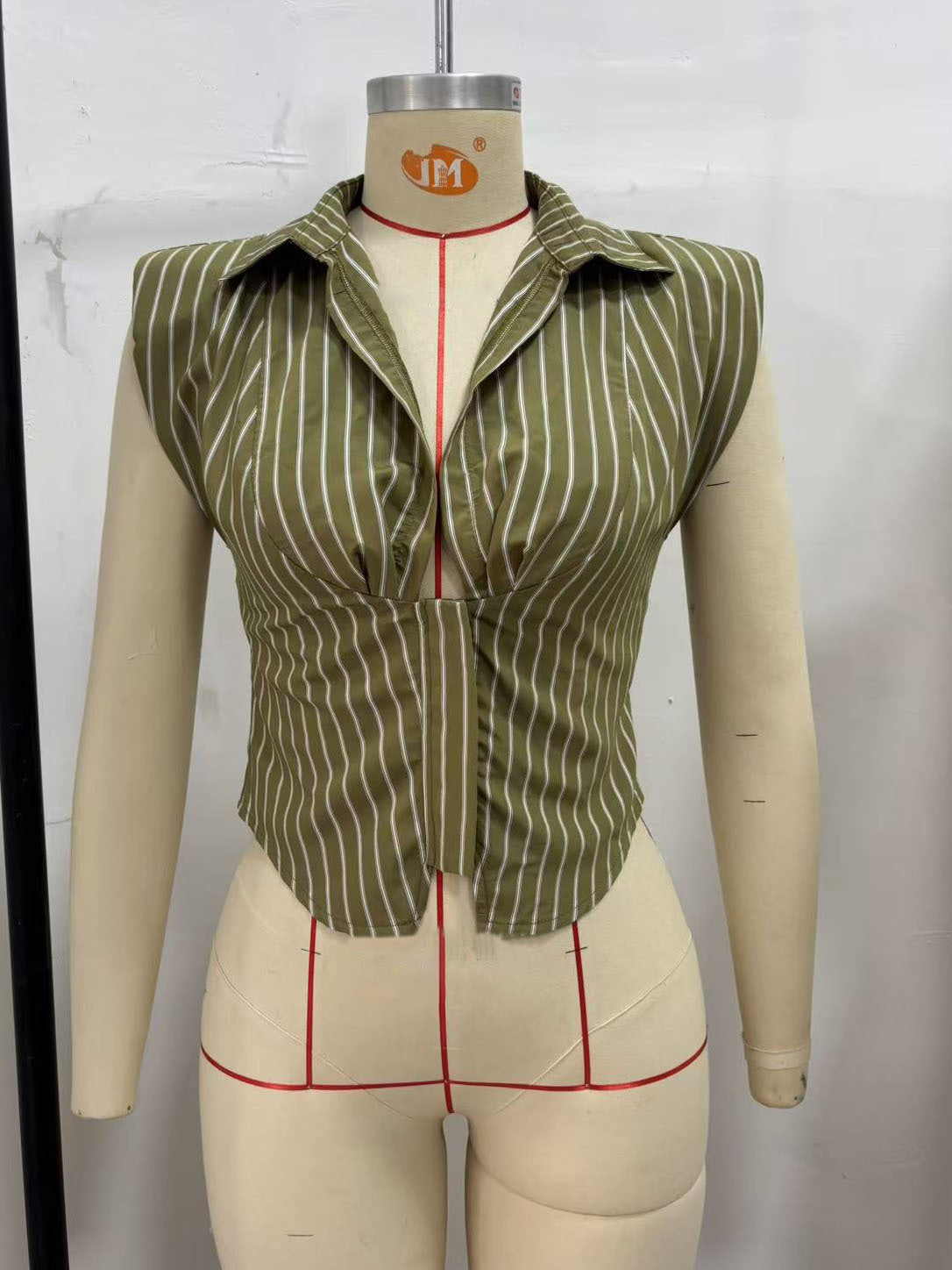 Women's Striped Collared Crop Vest Top