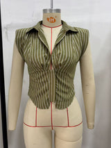 Women's Striped Collared Crop Vest Top