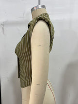 Women's Striped Collared Crop Vest Top