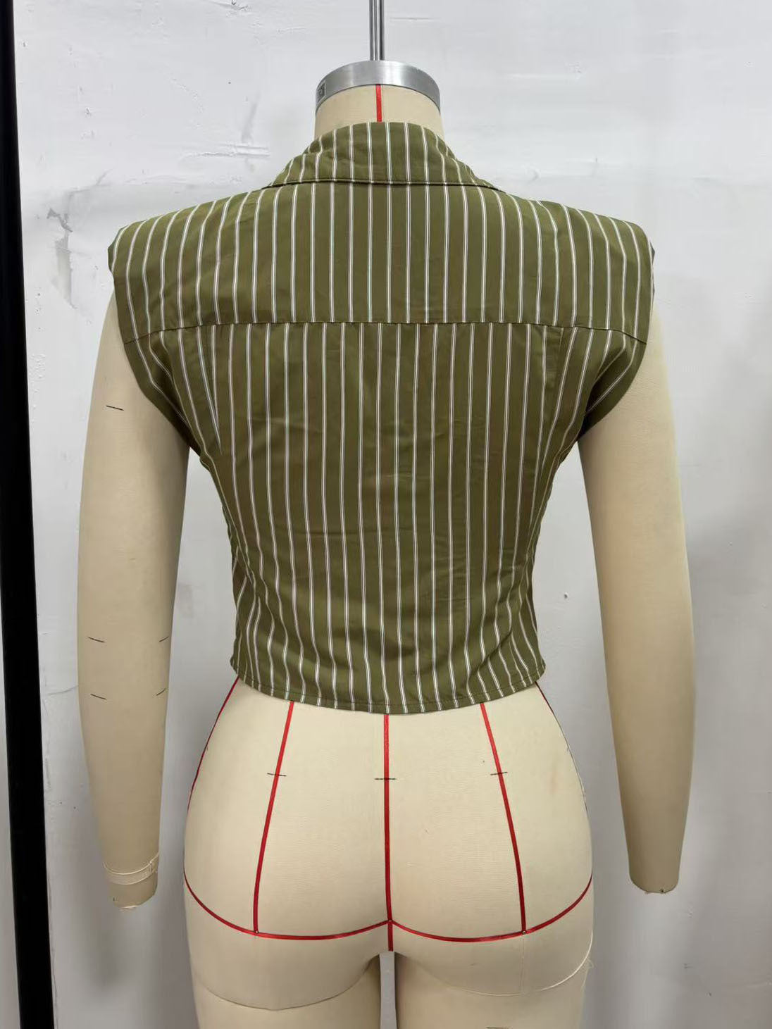 Women's Striped Collared Crop Vest Top