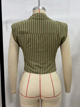 Women's Striped Collared Crop Vest Top