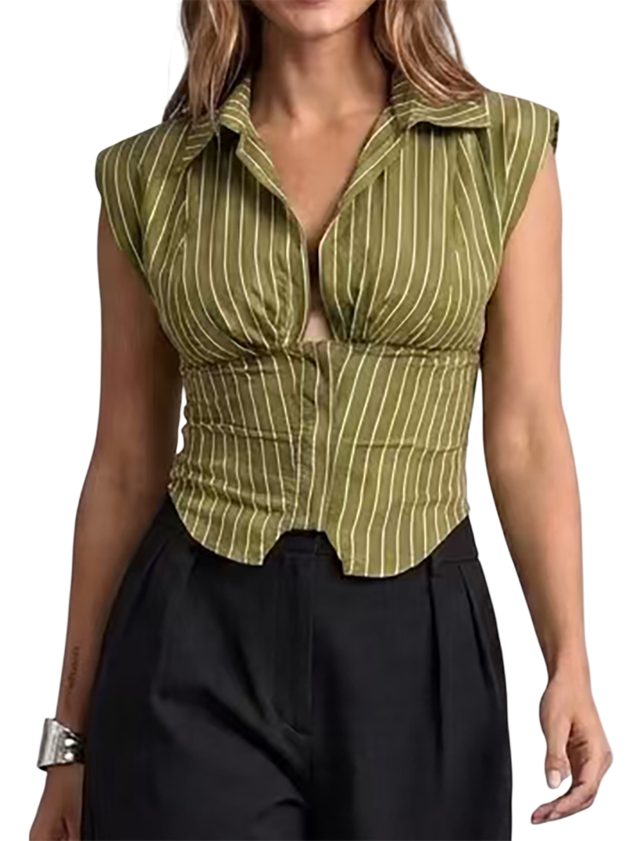 Women's Striped Collared Crop Vest Top