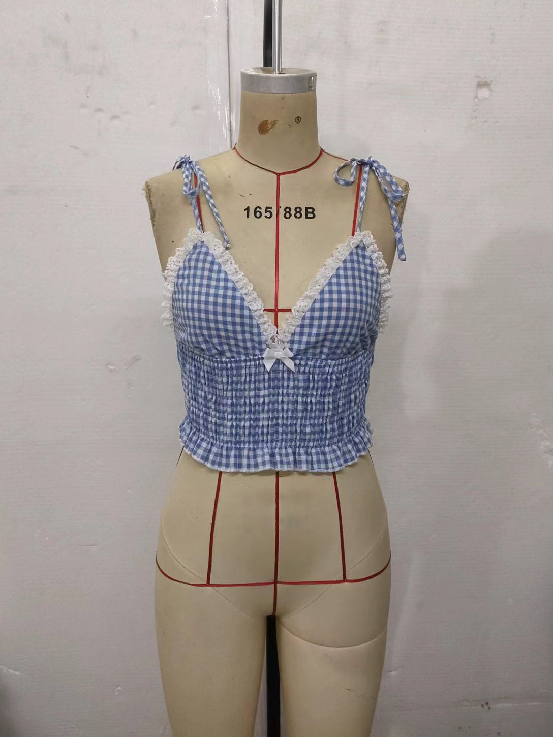 Women's Gingham Lace Trim Cami Top