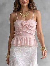 Women's Ruffle Floral Cami Peplum Top