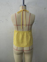 Women's Halter Tie Front Peplum Top