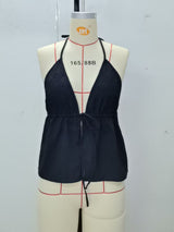Women's Halter Tie Front Peplum Top