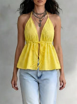 Women's Halter Tie Front Peplum Top