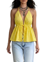 Women's Halter Tie Front Peplum Top