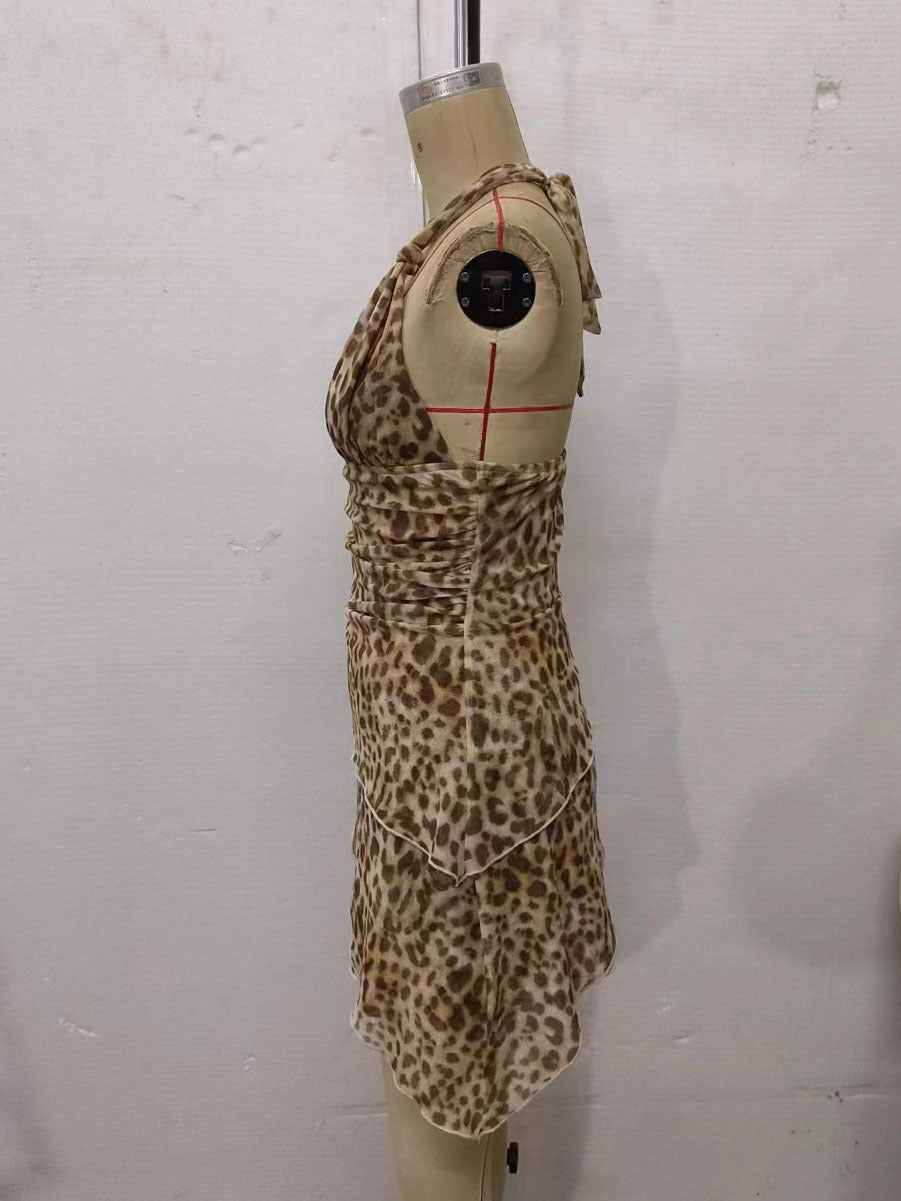 Women's Leopard Print Halter Mini Dress