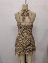 Women's Leopard Print Halter Mini Dress