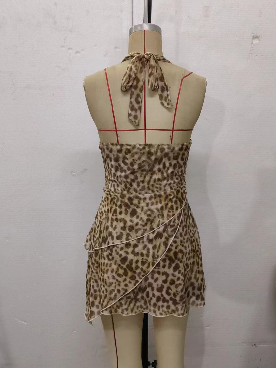 Women's Leopard Print Halter Mini Dress