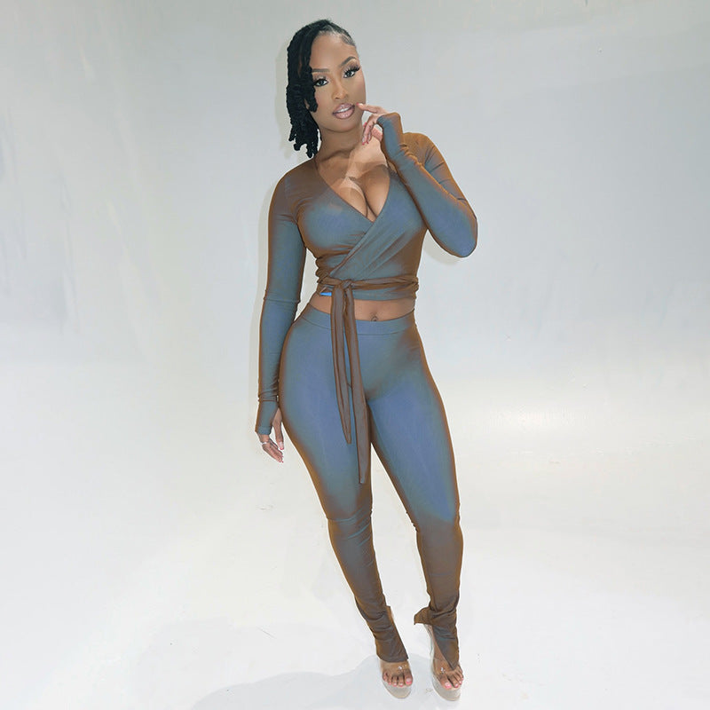 Women's Wrap Top & Leggings Set