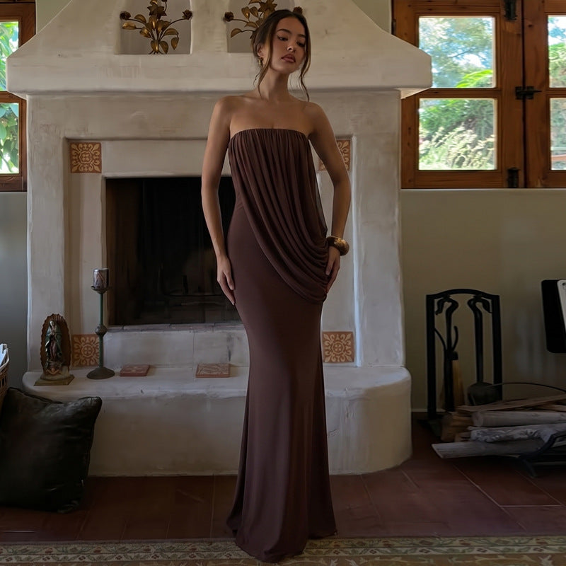 Women's Draped Strapless Maxi Dress