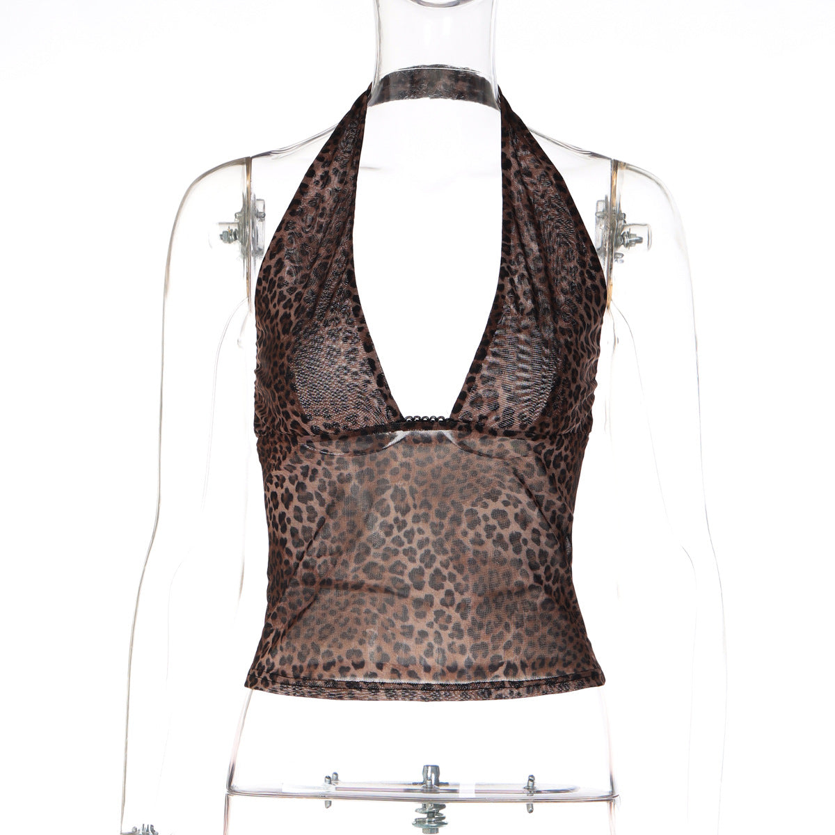 Women's Leopard Halter Mesh Tank Top
