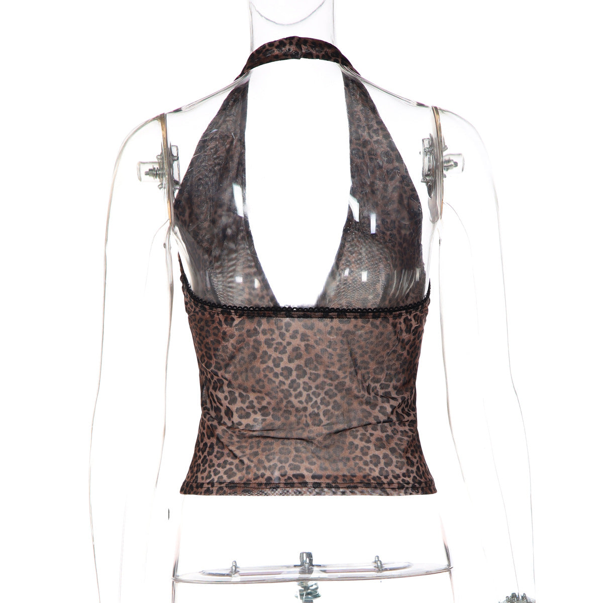 Women's Leopard Halter Mesh Tank Top