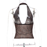 Women's Leopard Halter Mesh Tank Top