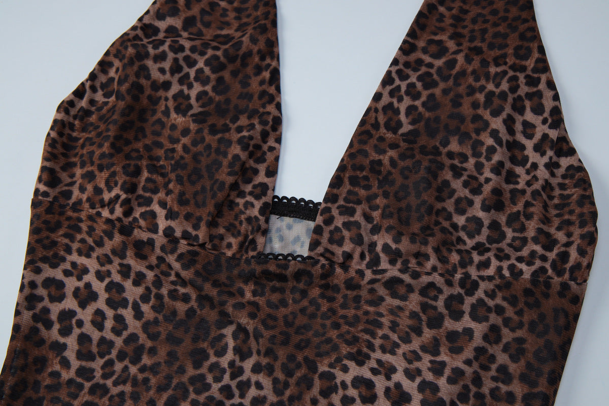 Women's Leopard Halter Mesh Tank Top
