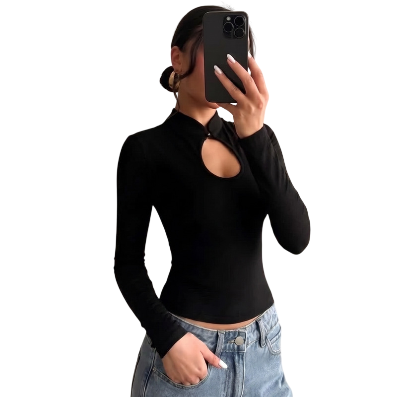 Women's Cutout Mock Neck Slim Top