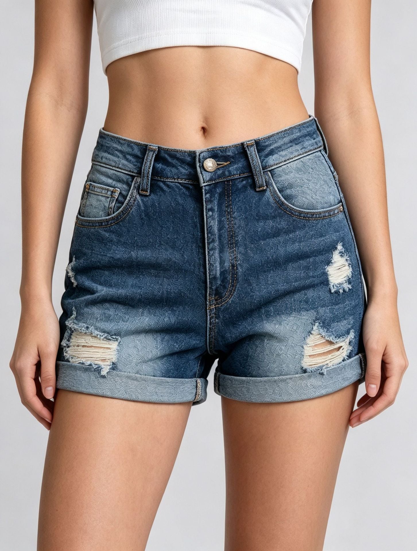 Women's Distressed High Waist Denim Shorts