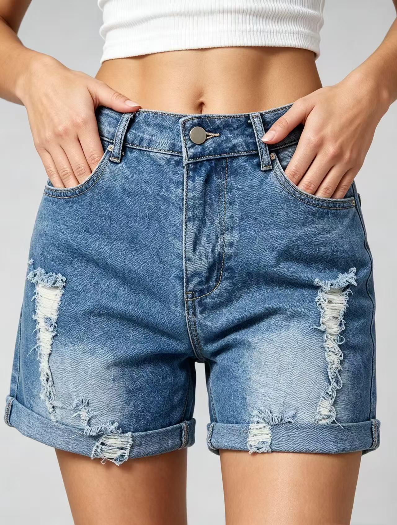 Women's Distressed Denim Shorts