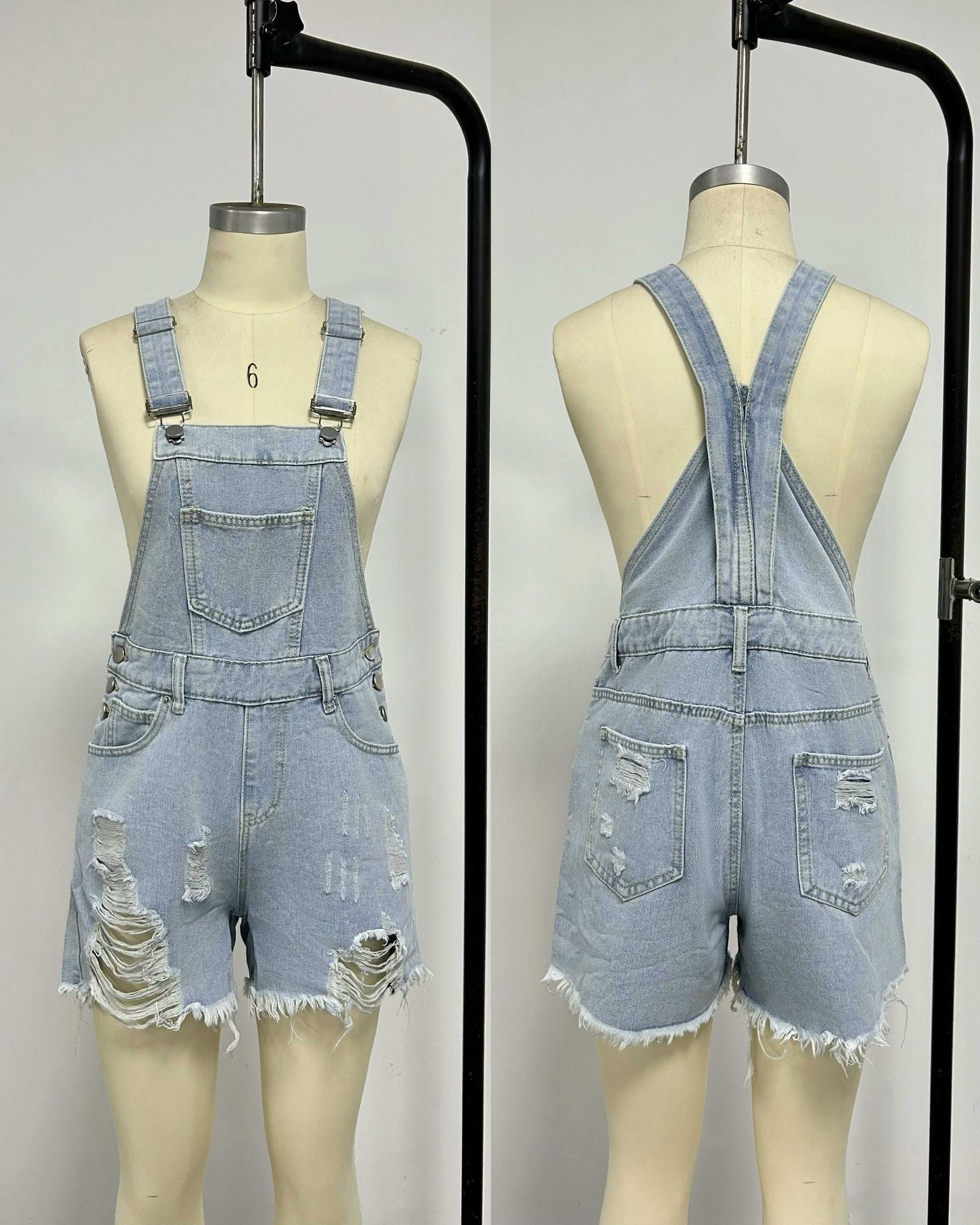 Women's Distressed Denim Romper