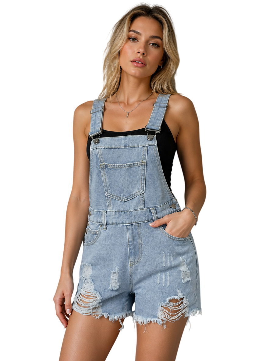 Women's Distressed Denim Romper