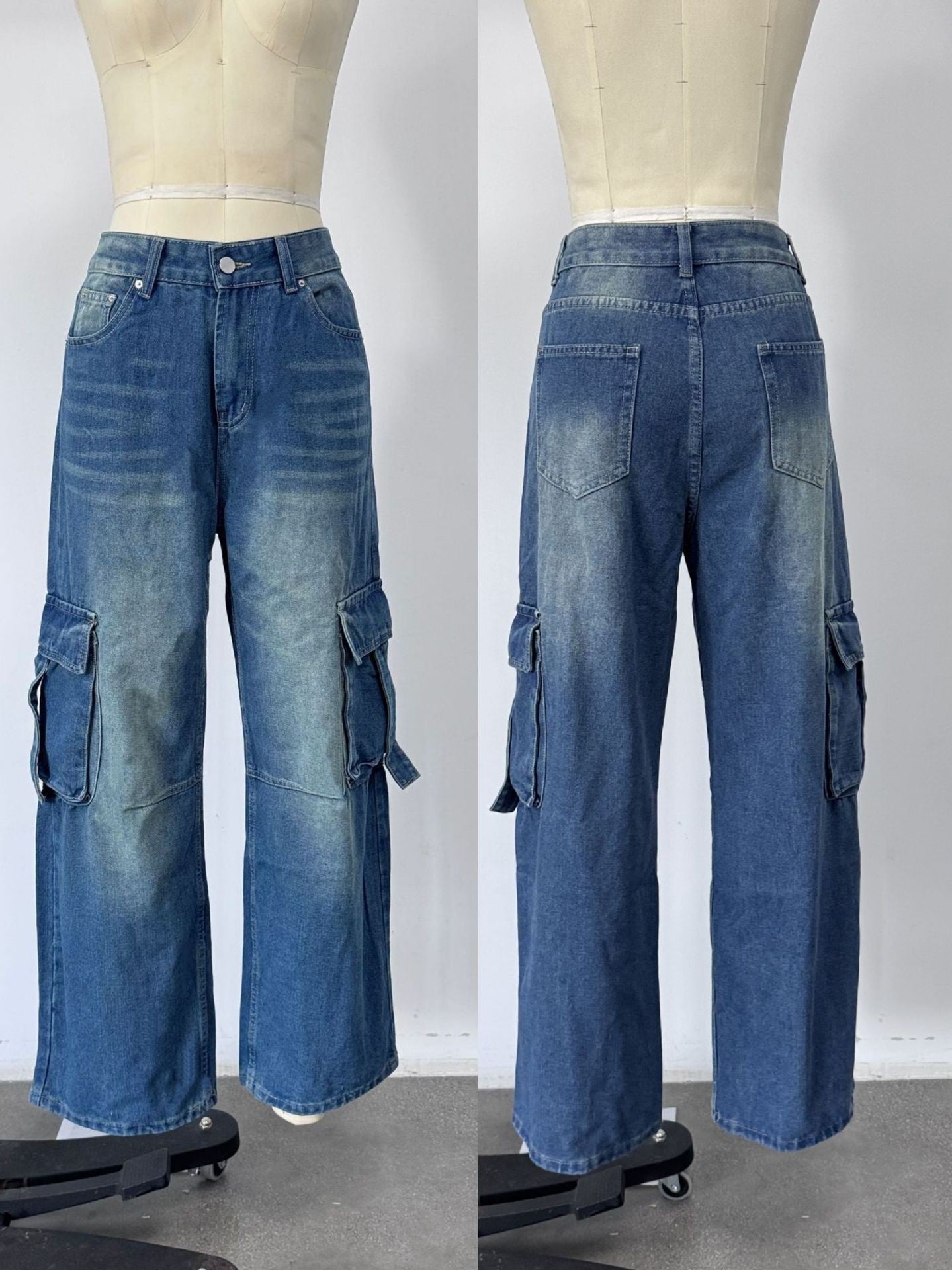 Women's Wide Leg Cargo Denim Jeans