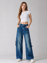 Women's Wide Leg Cargo Denim Jeans