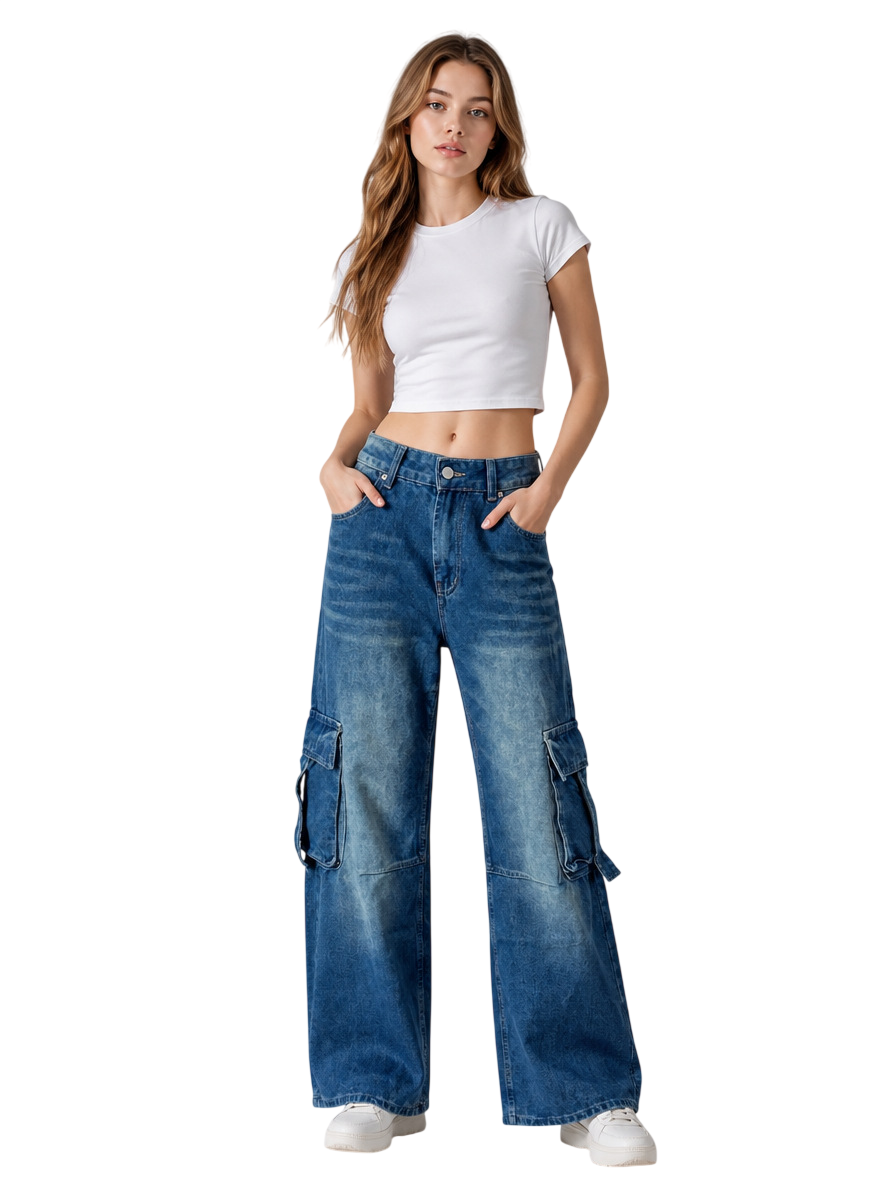 Women's Wide Leg Cargo Denim Jeans