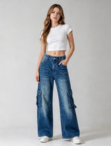 Women's Wide Leg Cargo Denim Jeans